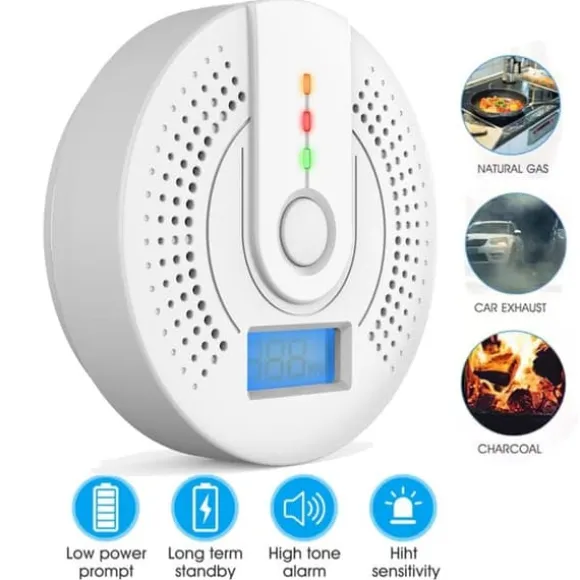 OBOSOE Bärbar Kolmonoxiddetektor – Digital LCD-Display och Ljudlarm, Resalarm, Vit