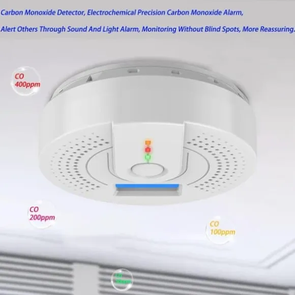OBOSOE Bärbar Kolmonoxiddetektor – Digital LCD-Display och Ljudlarm, Resalarm, Vit