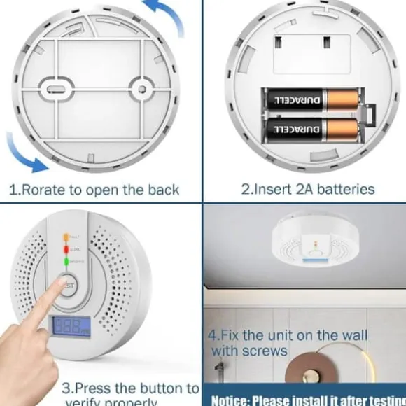 OBOSOE Bärbar Kolmonoxiddetektor – Digital LCD-Display och Ljudlarm, Resalarm, Vit