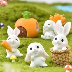 OBOSOE 7-delat set trädgårdsdekorationer för succulenter, miniatyrlandskap med kaniner, morötter och pumpahus