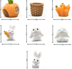 OBOSOE 7-delat set trädgårdsdekorationer för succulenter, miniatyrlandskap med kaniner, morötter och pumpahus