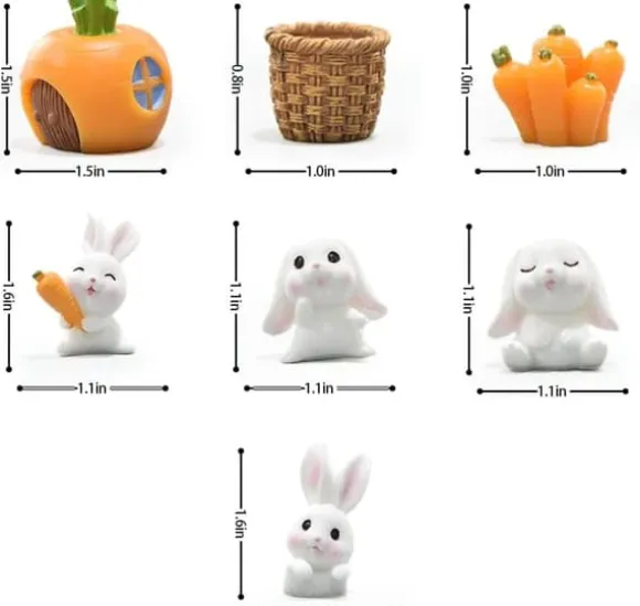 OBOSOE 7-delat set trädgårdsdekorationer för succulenter, miniatyrlandskap med kaniner, morötter och pumpahus