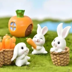 OBOSOE 7-delat set trädgårdsdekorationer för succulenter, miniatyrlandskap med kaniner, morötter och pumpahus