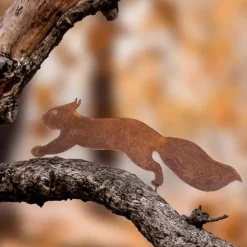 OBOSOE Ekorre i Metall 30 cm – Rostig Järnkonst för Trädgårdsdekoration & Uteplats Dekor