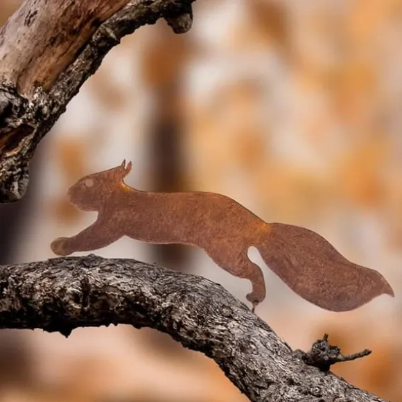 OBOSOE Ekorre i Metall 30 cm – Rostig Järnkonst för Trädgårdsdekoration & Uteplats Dekor