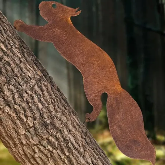 OBOSOE Ekorre i Metall 30 cm – Rostig Järnkonst för Trädgårdsdekoration & Uteplats Dekor