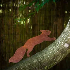 OBOSOE Ekorre i Metall 30 cm – Rostig Järnkonst för Trädgårdsdekoration & Uteplats Dekor