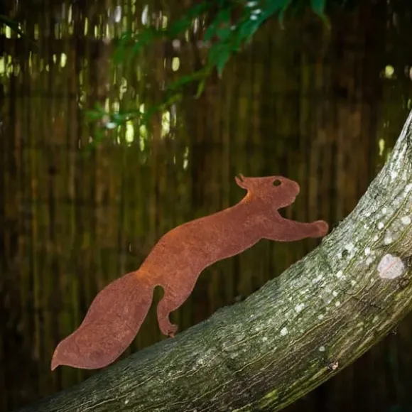 OBOSOE Ekorre i Metall 30 cm – Rostig Järnkonst för Trädgårdsdekoration & Uteplats Dekor
