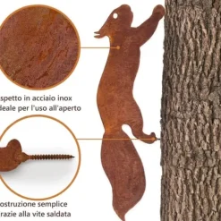 OBOSOE Ekorre i Metall 30 cm – Rostig Järnkonst för Trädgårdsdekoration & Uteplats Dekor