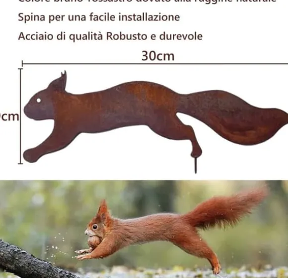 OBOSOE Ekorre i Metall 30 cm – Rostig Järnkonst för Trädgårdsdekoration & Uteplats Dekor