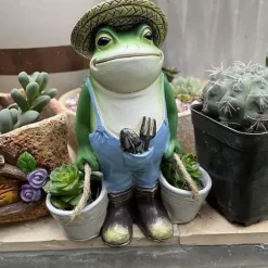 OBOSOE Groda staty för trädgårdsdekoration - Antik hållande blomkruvor för gårdsgårdsdekoration - Djur samlbar och installerbar hantverksharts