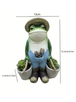 OBOSOE Groda staty för trädgårdsdekoration - Antik hållande blomkruvor för gårdsgårdsdekoration - Djur samlbar och installerbar hantverksharts