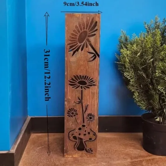 OBOSOE Handsvetsad Rustik Trädgårdspelare - Fe & Svampprydnad i Metall med Blommönster • Klätterväxtstöd • Kamouflerar Utomhuslådor