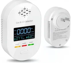 OBOSOE 4-i-1 Gas- & Kolmonoxiddetektor med Temperatur- och Fuktvisning – Väggplugg & Portabel för Hem, Resa, Husvagn