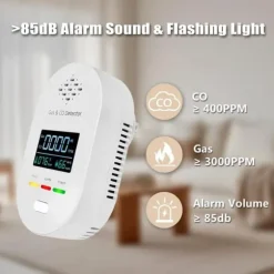 OBOSOE 4-i-1 Gas- & Kolmonoxiddetektor med Temperatur- och Fuktvisning – Väggplugg & Portabel för Hem, Resa, Husvagn