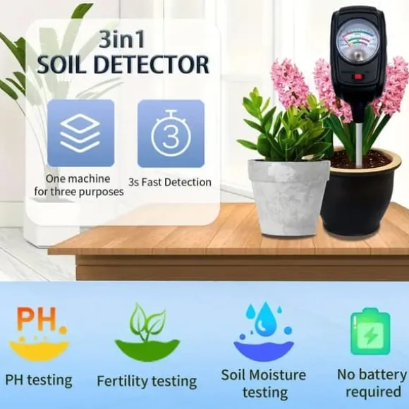 OBOSOE 3-i-1 Jordtestare – Mäter Fukt, Näring och pH i Jord | Trädgård, Gräsmatta, Inomhusväxter | Batterifri