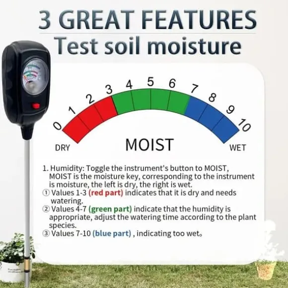 OBOSOE 3-i-1 Jordtestare – Mäter Fukt, Näring och pH i Jord | Trädgård, Gräsmatta, Inomhusväxter | Batterifri