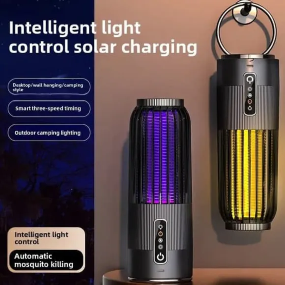 OBOSOE 2-i-1 Portabel Myggdödare/Mygglampa – USB & Solenergi, Uppladdningsbar Insektsdödare Myggfångare