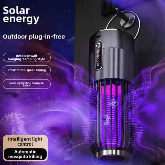 OBOSOE 2-i-1 Portabel Myggdödare/Mygglampa – USB & Solenergi, Uppladdningsbar Insektsdödare Myggfångare