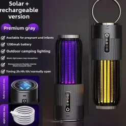 OBOSOE 2-i-1 Portabel Myggdödare/Mygglampa – USB & Solenergi, Uppladdningsbar Insektsdödare Myggfångare