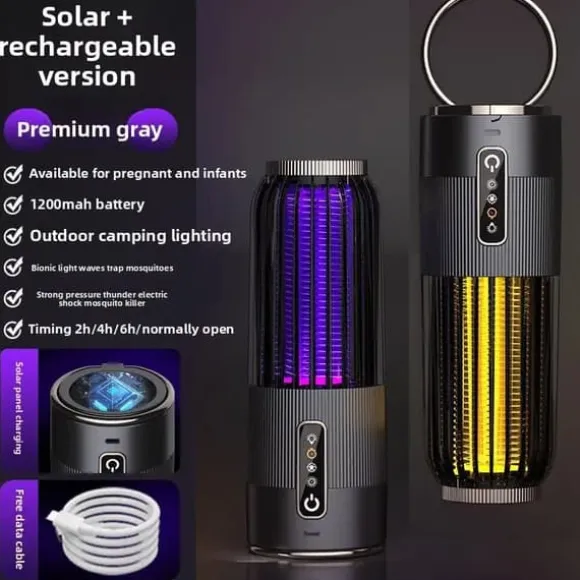 OBOSOE 2-i-1 Portabel Myggdödare/Mygglampa – USB & Solenergi, Uppladdningsbar Insektsdödare Myggfångare