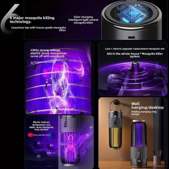 OBOSOE 2-i-1 Portabel Myggdödare/Mygglampa – USB & Solenergi, Uppladdningsbar Insektsdödare Myggfångare