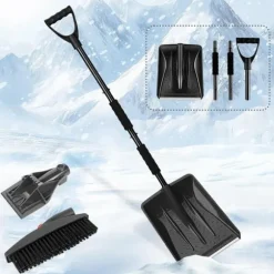OBOSOE 3-i-1 Snöskyffel med Iskrapa & Snöborste – Portabel Fällbar Snöskyffel för Bil & Trädgård