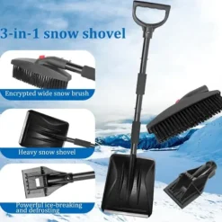 OBOSOE 3-i-1 Snöskyffel med Iskrapa & Snöborste – Portabel Fällbar Snöskyffel för Bil & Trädgård