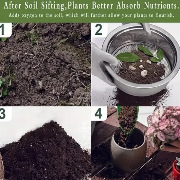 OBOSOE Jordsåll av rostfritt stål – Sållningsset med 5 utbytbara såll (1 mm, 3 mm, 6 mm, 9 mm, 12 mm) – Trädgårdssåll för jord, sand, sten, filtrering | CDON