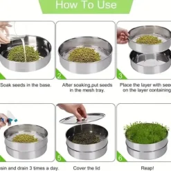 OBOSOE 3-lagers rostfritt stål grokit - Staplingsbara grobrickor för odling av färska organiska groddar som lusern, rädisa, broccolispiror, vetegräs | CDON