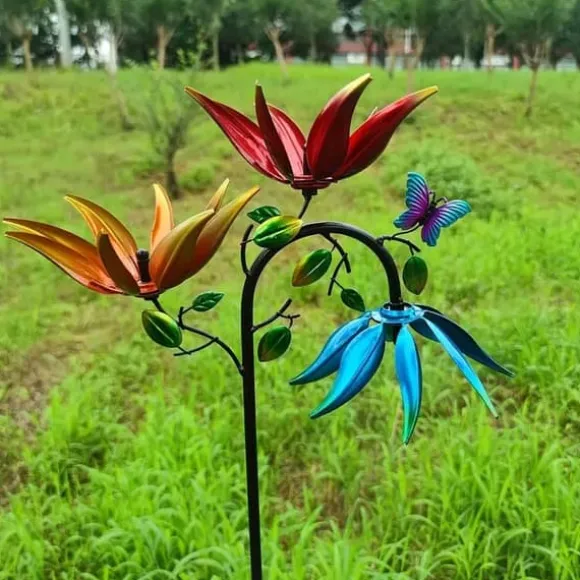 OBOSOE Lyckoblomma Vindmölla - Färgglad Trädgårdspyramid i Metall | Elfri Utomhusdekoration till Trädgård & Patio | Mors Dag-present i Art Deco-stil | CDON