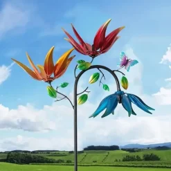 OBOSOE Lyckoblomma Vindmölla - Färgglad Trädgårdspyramid i Metall | Elfri Utomhusdekoration till Trädgård & Patio | Mors Dag-present i Art Deco-stil | CDON