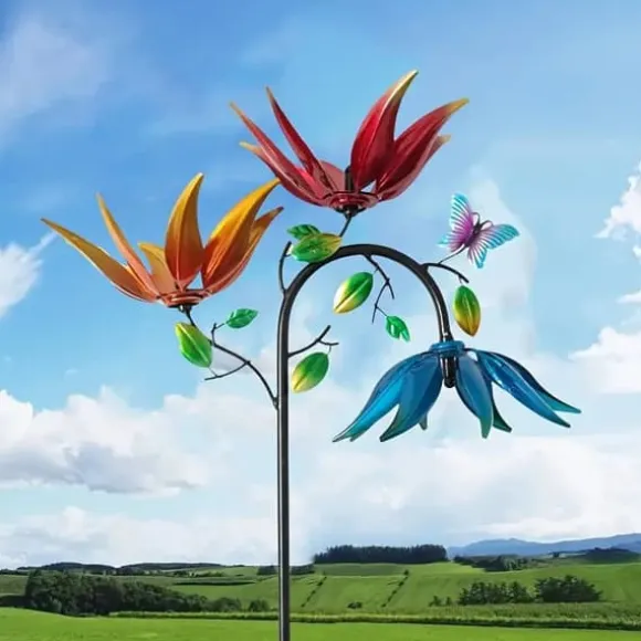 OBOSOE Lyckoblomma Vindmölla - Färgglad Trädgårdspyramid i Metall | Elfri Utomhusdekoration till Trädgård & Patio | Mors Dag-present i Art Deco-stil | CDON