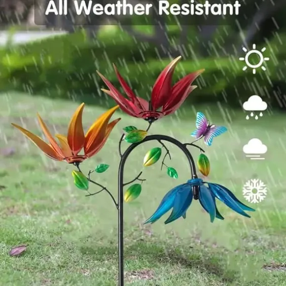 OBOSOE Lyckoblomma Vindmölla - Färgglad Trädgårdspyramid i Metall | Elfri Utomhusdekoration till Trädgård & Patio | Mors Dag-present i Art Deco-stil | CDON