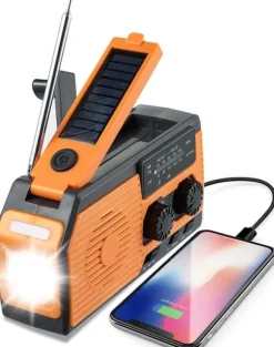 OBOSOE Nödradio Vevradio 5000mAh med Solcell & NOAA, Väderradio med LED-ficklampa för Camping