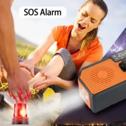 OBOSOE Nödradio Vevradio 5000mAh med Solcell & NOAA, Väderradio med LED-ficklampa för Camping