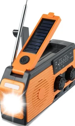 OBOSOE Nödradio Vevradio 5000mAh med Solcell & NOAA, Väderradio med LED-ficklampa för Camping