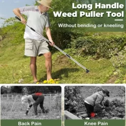 OBOSOE Ograsplockare med Långt Skaft (60 tum ) - 2-i-1 Manuellt Ograsverktyg med Rävsvans och Trädgårdshacka - Tung Ogräsryckare