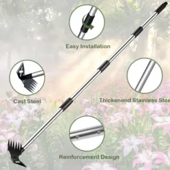 OBOSOE Ograsplockare med Långt Skaft (60 tum ) - 2-i-1 Manuellt Ograsverktyg med Rävsvans och Trädgårdshacka - Tung Ogräsryckare