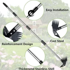 OBOSOE Ogräsupptagare / Ogräsborttagare 148 cm – 2-i-1 Ogräshacka med Långt Handtag för Trädgård