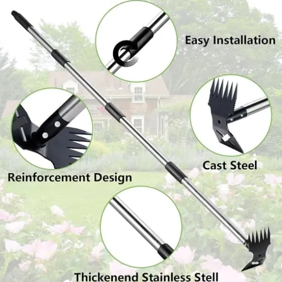 OBOSOE Ogräsupptagare / Ogräsborttagare 148 cm – 2-i-1 Ogräshacka med Långt Handtag för Trädgård