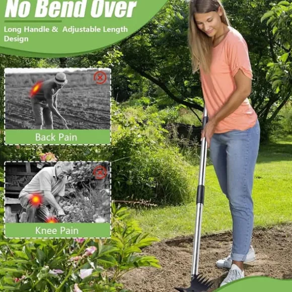 OBOSOE Ogräsupptagare / Ogräsborttagare 148 cm – 2-i-1 Ogräshacka med Långt Handtag för Trädgård