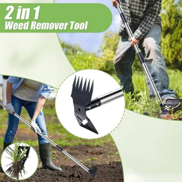 OBOSOE Ogräsupptagare / Ogräsborttagare 148 cm – 2-i-1 Ogräshacka med Långt Handtag för Trädgård