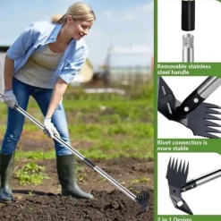 OBOSOE Ogräsupptagare / Ogräsborttagare 148 cm – 2-i-1 Ogräshacka med Långt Handtag för Trädgård