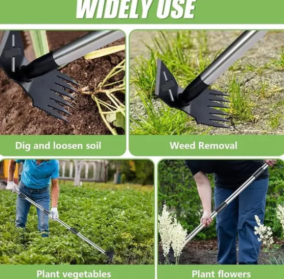 OBOSOE Ogräsupptagare / Ogräsborttagare 148 cm – 2-i-1 Ogräshacka med Långt Handtag för Trädgård