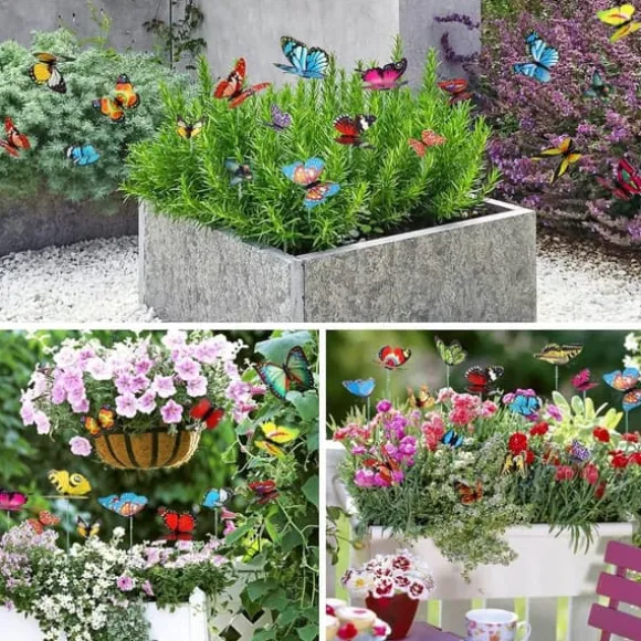 OBOSOE 50-pack Avtagbara 3D Fjäril Trädgårdsdekoration – Vattentäta PVC Blompinne Prydnader för Utomhusbruk