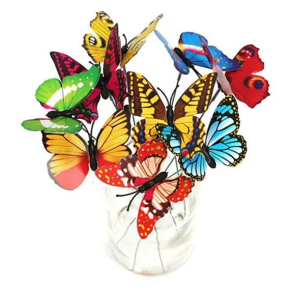 OBOSOE 50-pack Färgglada Fjärilar – 12 cm Trädgårdsdekoration med Pinne, Perfekt för Balkong, Gräsmatta & Terrass