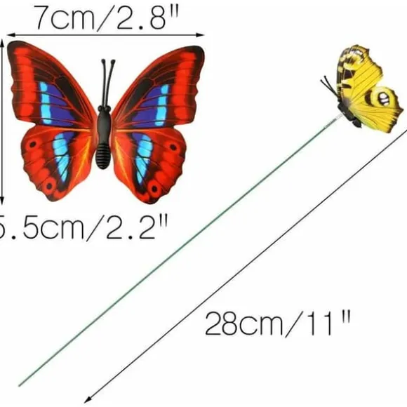 OBOSOE 50-pack Färgglada Fjärilar – 12 cm Trädgårdsdekoration med Pinne, Perfekt för Balkong, Gräsmatta & Terrass
