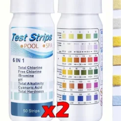 OBOSOE 100-pack 6-i-1 Pool- och Spa-teststickor , Vattentestare - pH, Klor, Alkalinitet, Cyanursyra, Hårdhet