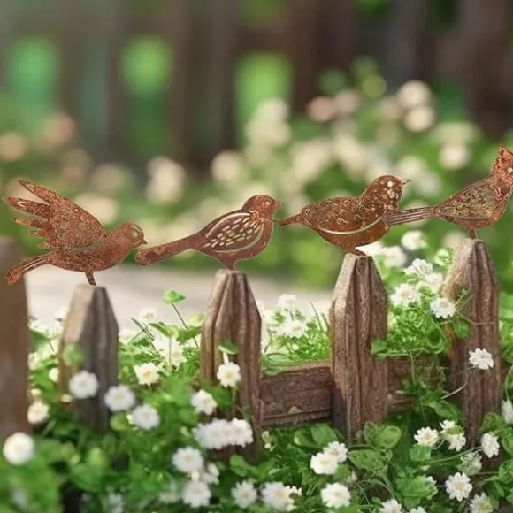 OBOSOE 4-pack rostiga fåglar väggdekoration– Järnkonst Trädgårdsdekoration & Utomhusskulptur i Metall